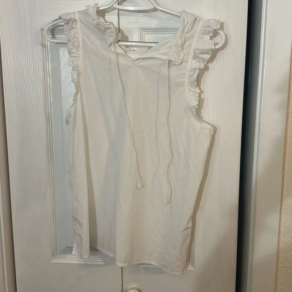 J. Crew Women's Cotton Sleeveless Keyhole Tie Back Ruffle Blouse Top White Small - Picture 6 of 9